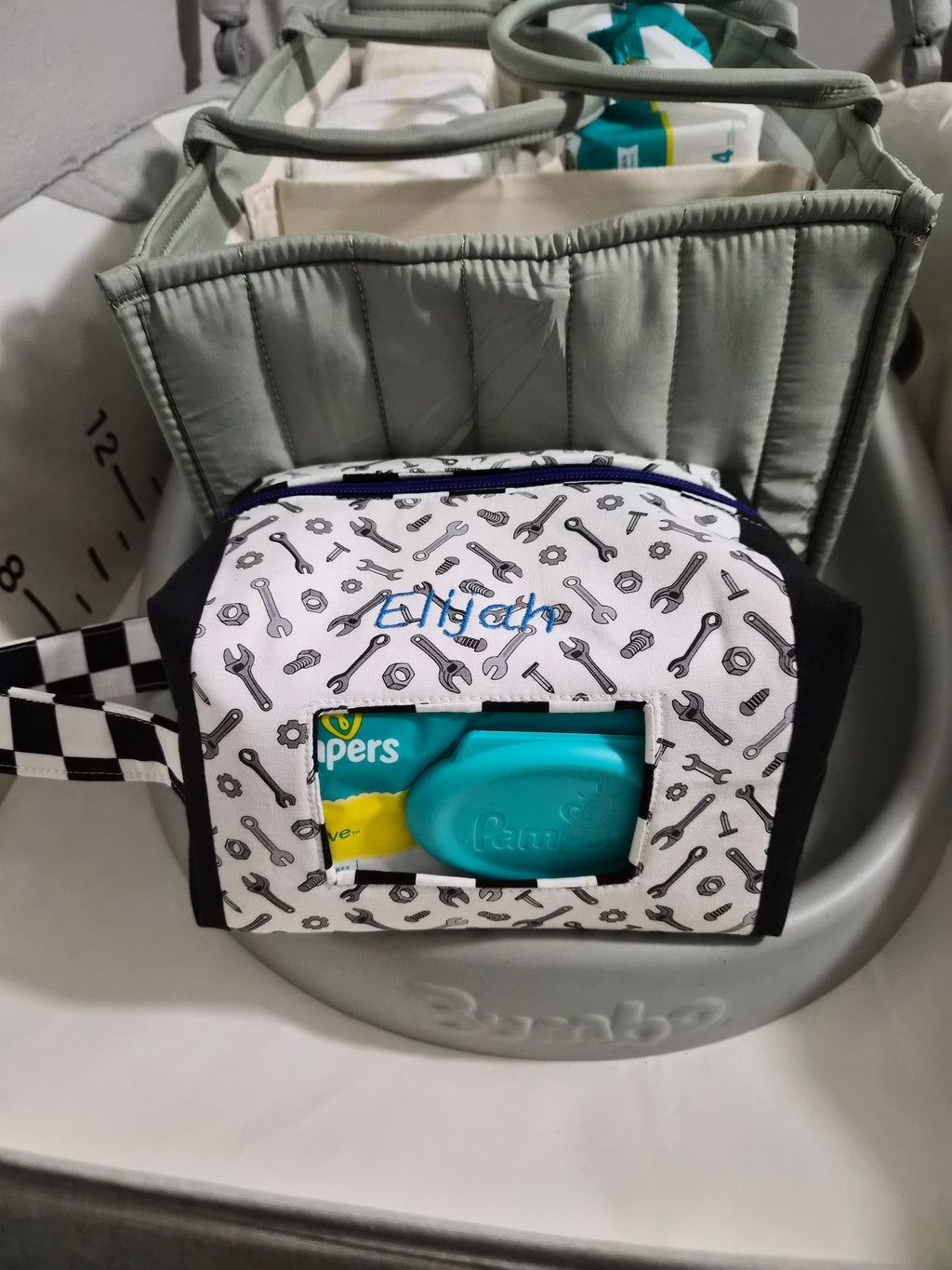 Custom Handmade Diaper & Wipe Pouch – Personalized Fabric, Color & Embroidery