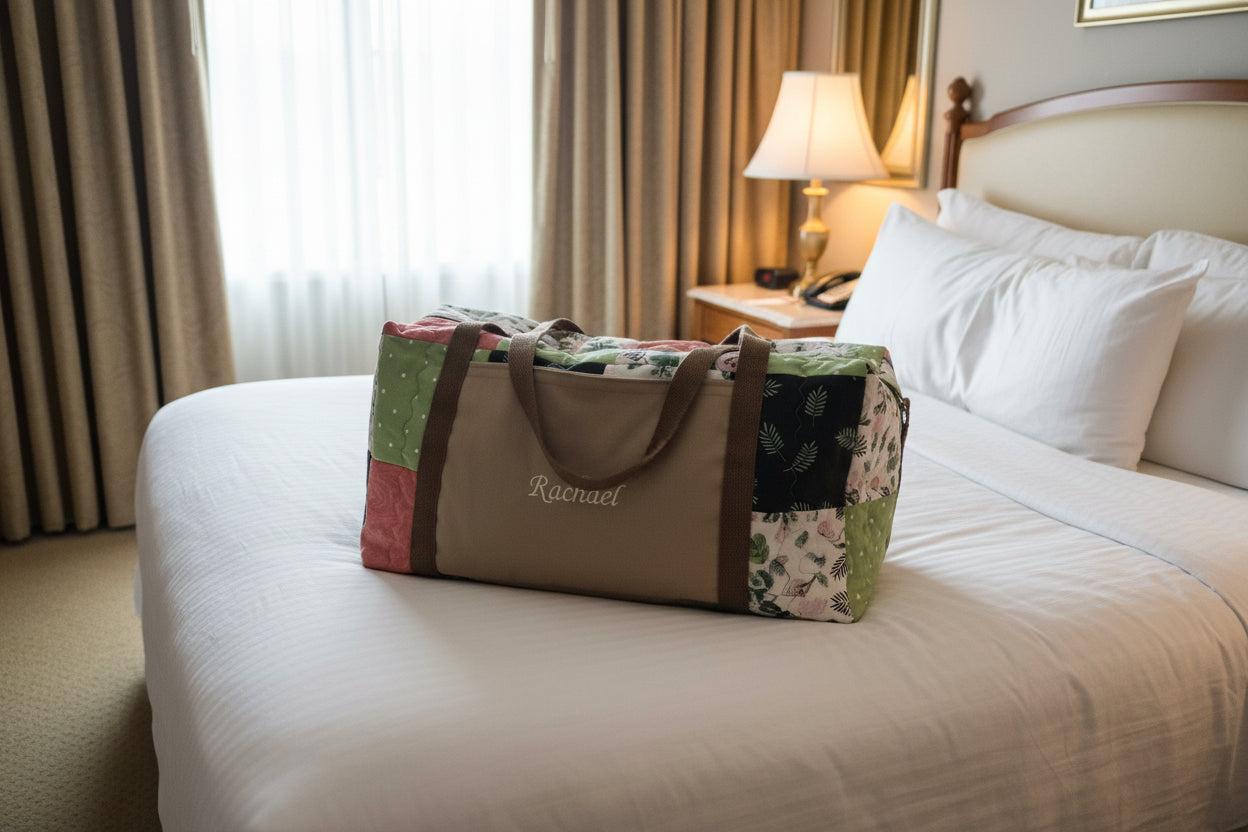 Custom Handmade Patchwork Duffle Bag – Personalized Fabric, Color & Embroidery