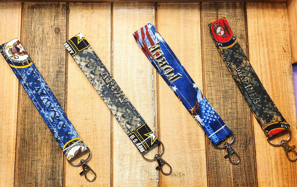 Handmade Military Branch Keychain – Patriotic Fabric Wristlet