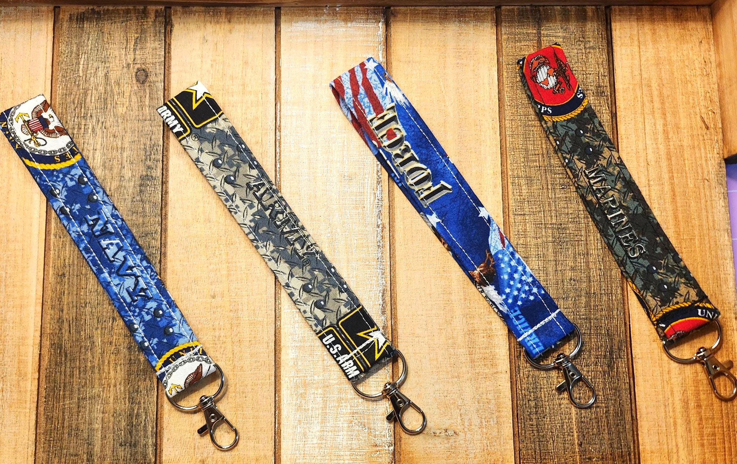 Handmade Military Branch Keychain – Patriotic Fabric Wristlet