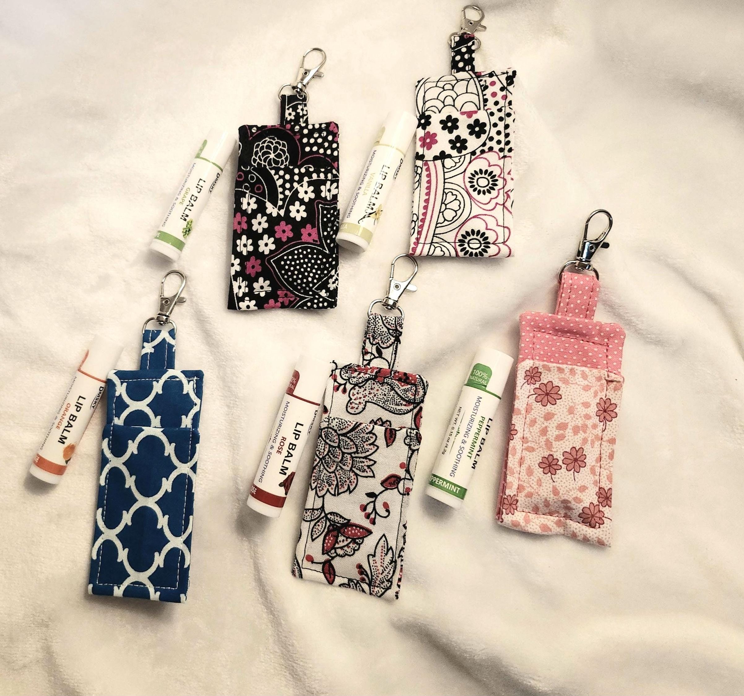 Handmade Fabric Lip Balm Holder – Keychain Pouch