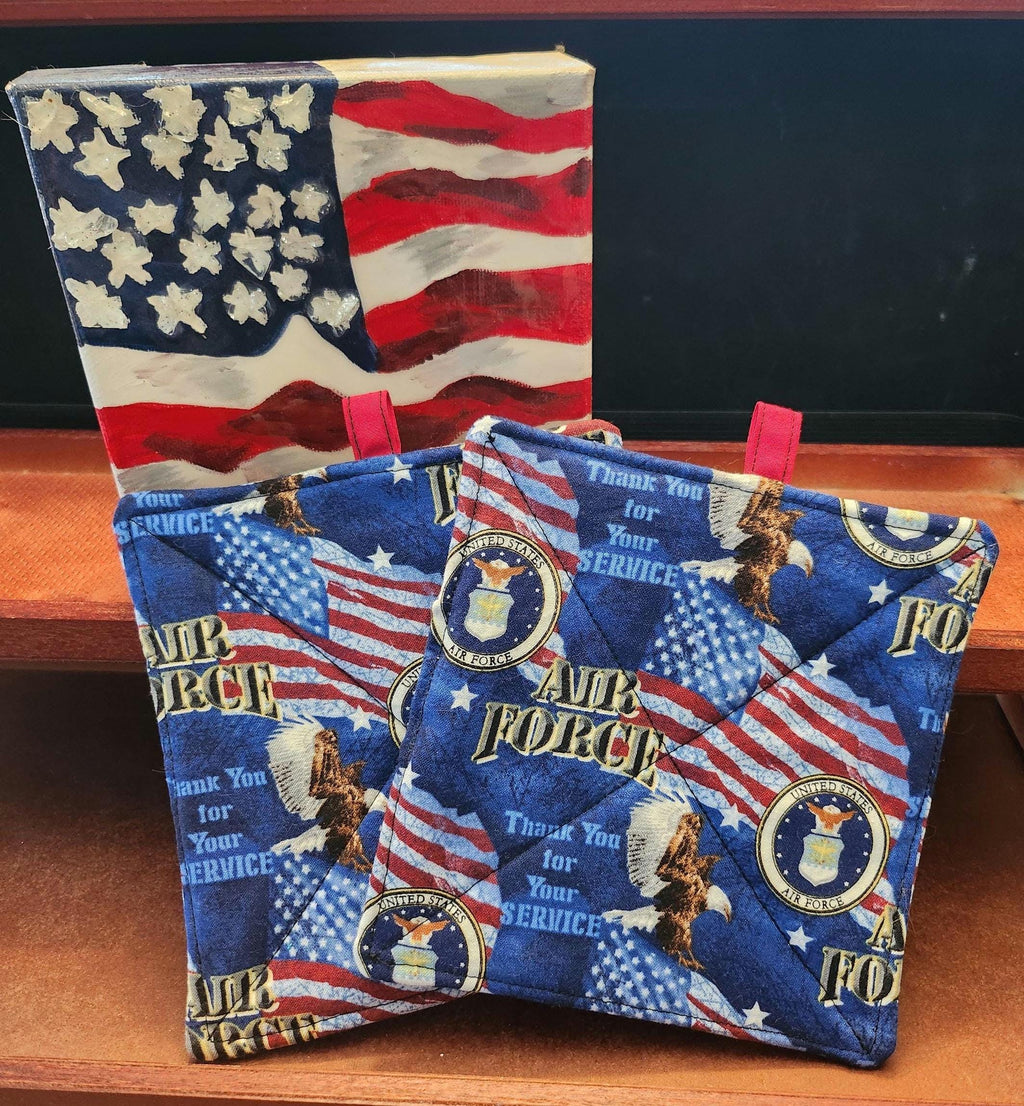 Military Branch Potholders, Patriotic Kitchen Decor, Veteran Gift (Set of 2)