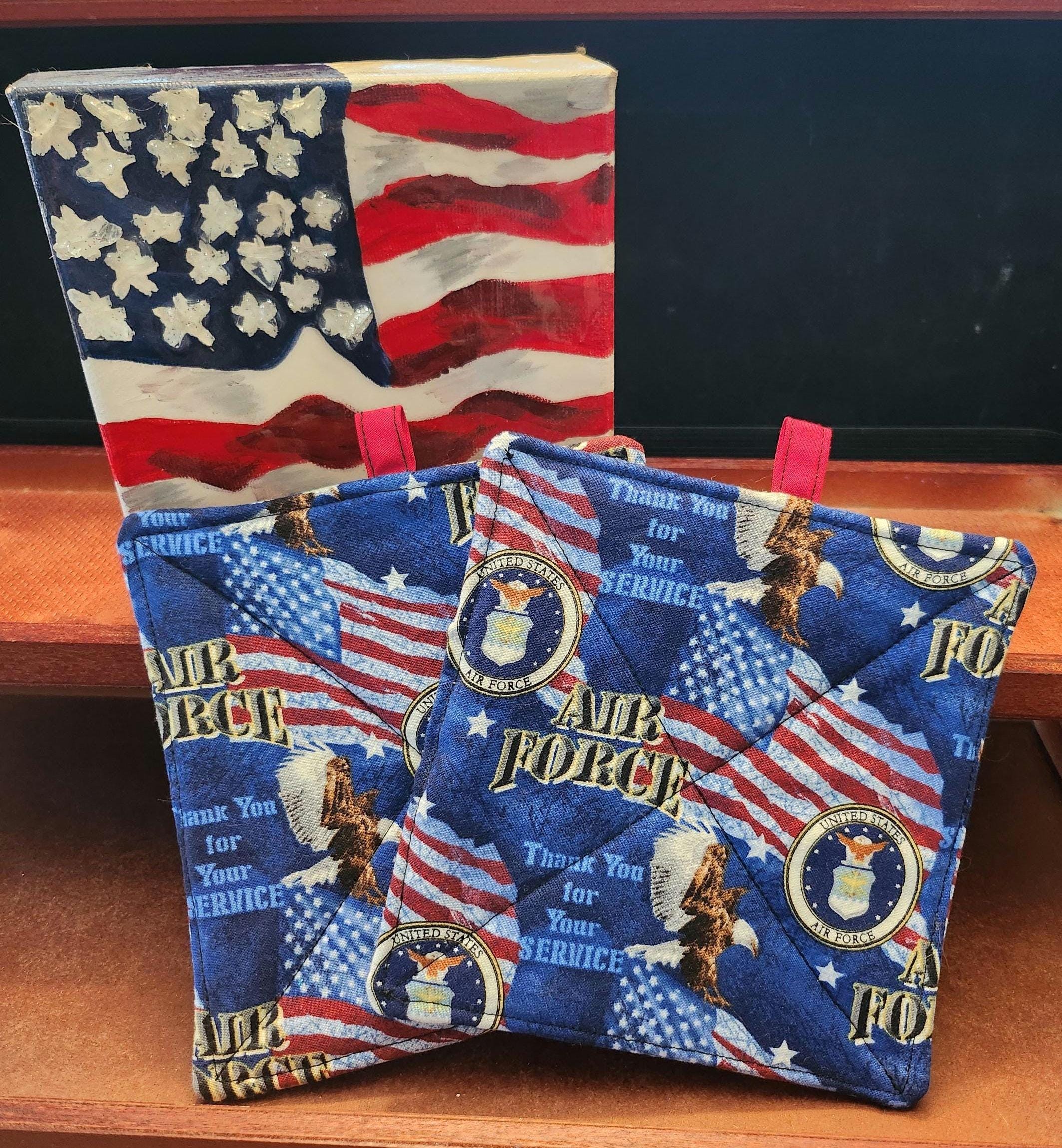 Military Branch Potholders, Patriotic Kitchen Decor, Veteran Gift (Set of 2)