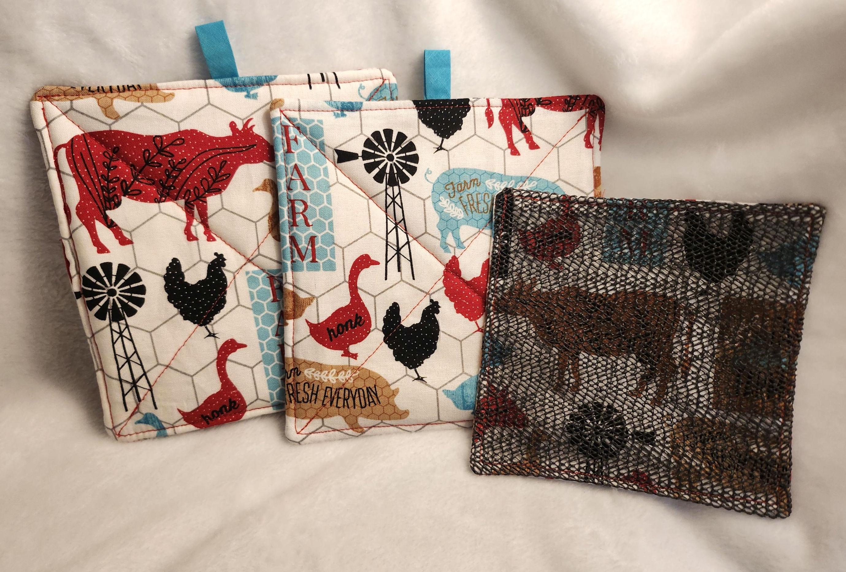 Rustic Farmhouse Potholders and Jar Opener Set Handmade Kitchen Must Haves