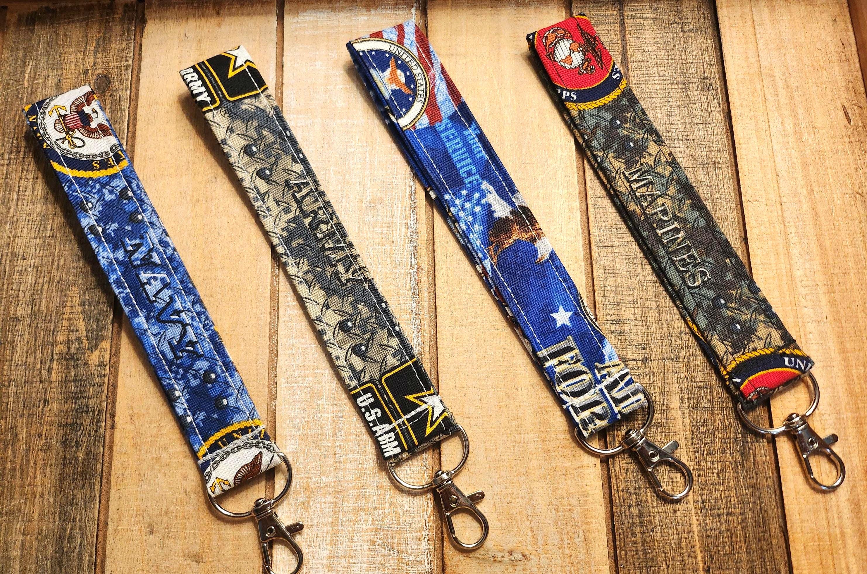 Handmade Military Branch Keychain – Patriotic Fabric Wristlet