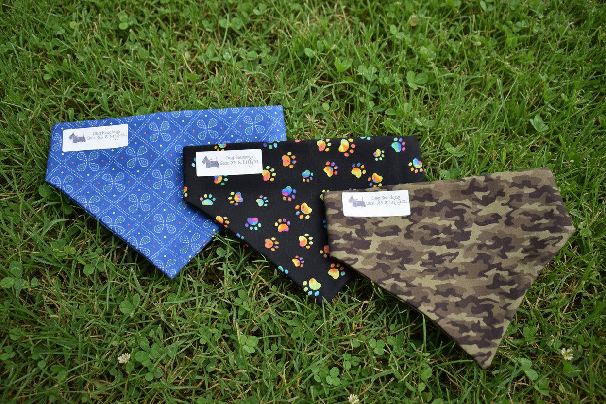 Handmade Dog Bandana – Fun Prints, Multiple Sizes, Custom Embroidery Available