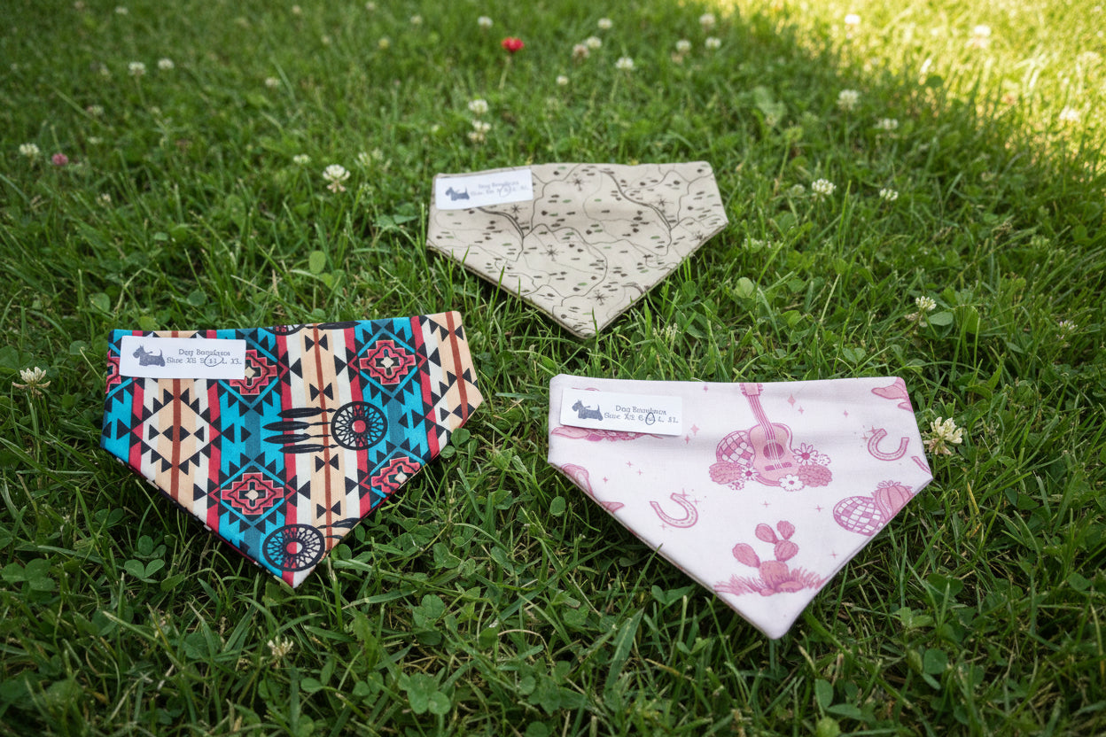 Handmade Dog Bandana – Fun Prints, Multiple Sizes, Custom Embroidery Available