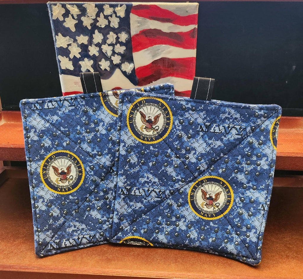 Military Branch Potholders, Patriotic Kitchen Decor, Veteran Gift (Set of 2)