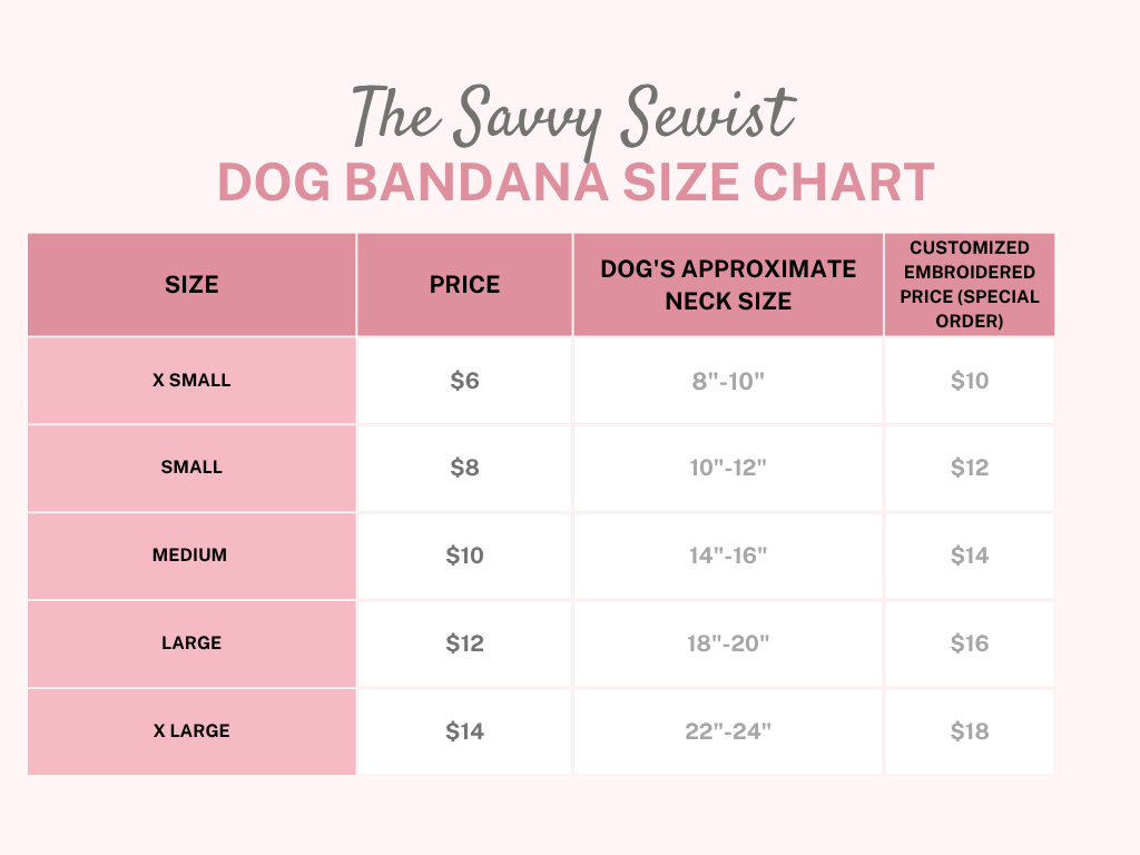 Handmade Dog Bandana – Fun Prints, Multiple Sizes, Custom Embroidery Available