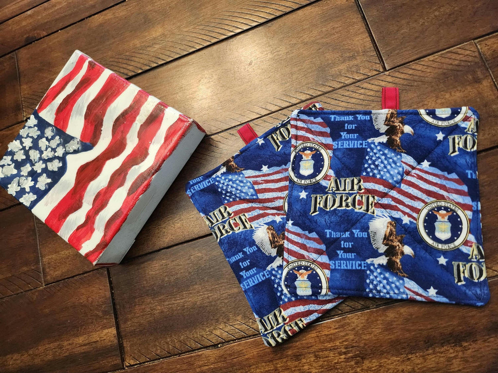 Military Branch Potholders, Patriotic Kitchen Decor, Veteran Gift (Set of 2)