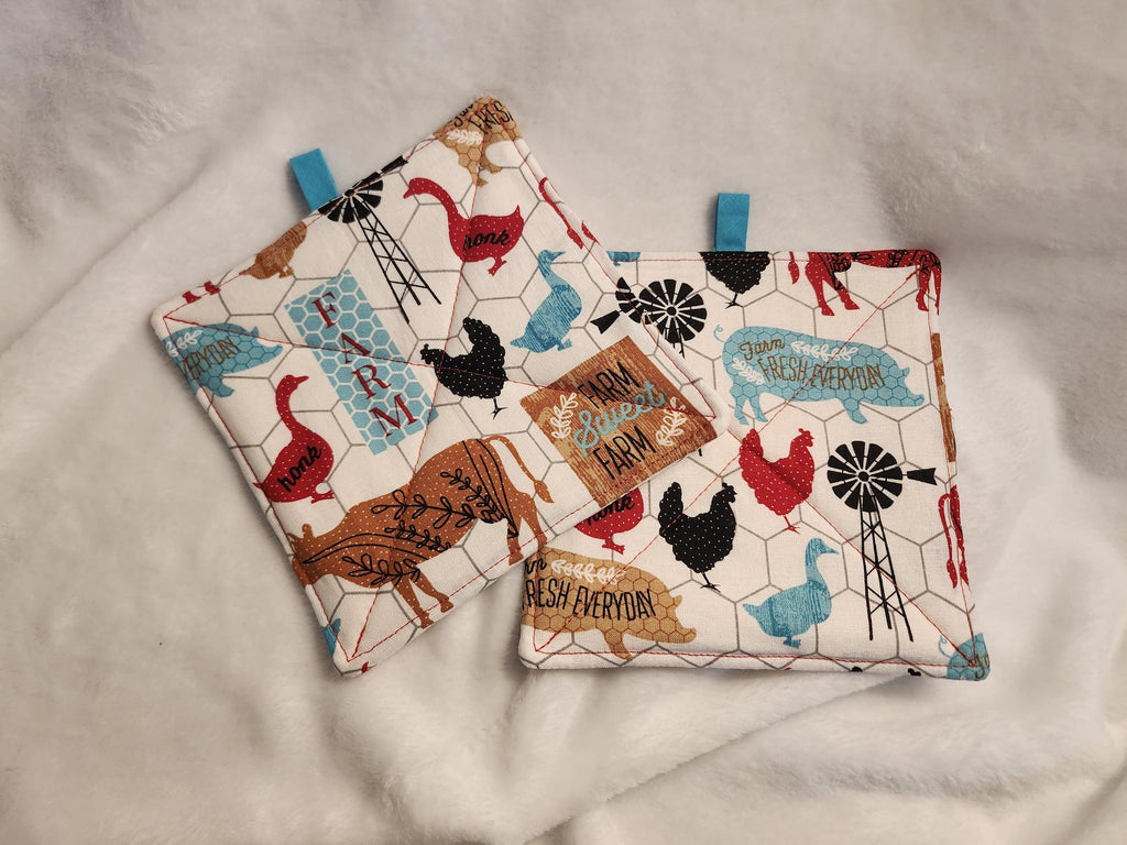 Rustic Farmhouse Potholders and Jar Opener Set Handmade Kitchen Must Haves
