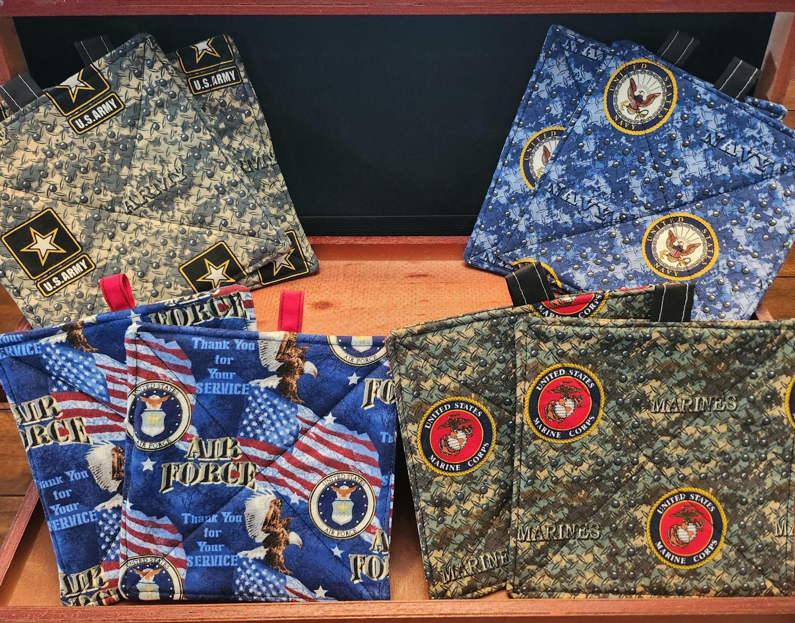Military Branch Potholders, Patriotic Kitchen Decor, Veteran Gift (Set of 2)