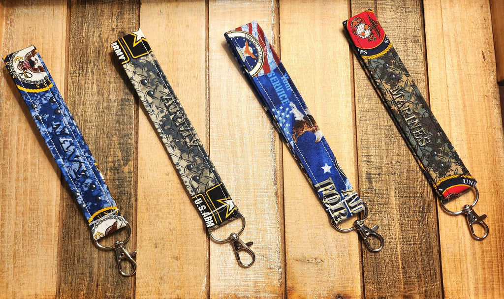 Handmade Military Branch Keychain – Patriotic Fabric Wristlet