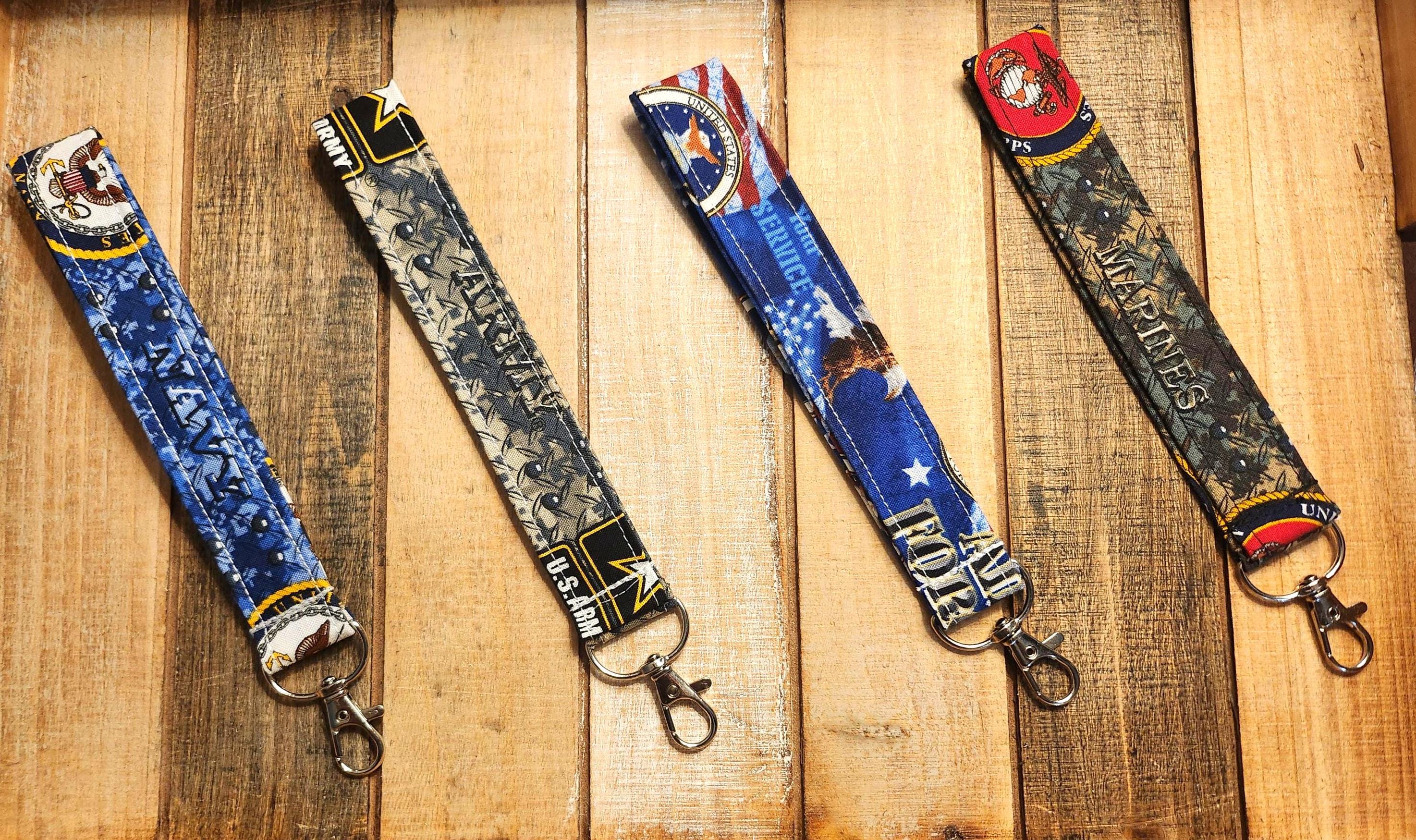 Handmade Military Branch Keychain – Patriotic Fabric Wristlet