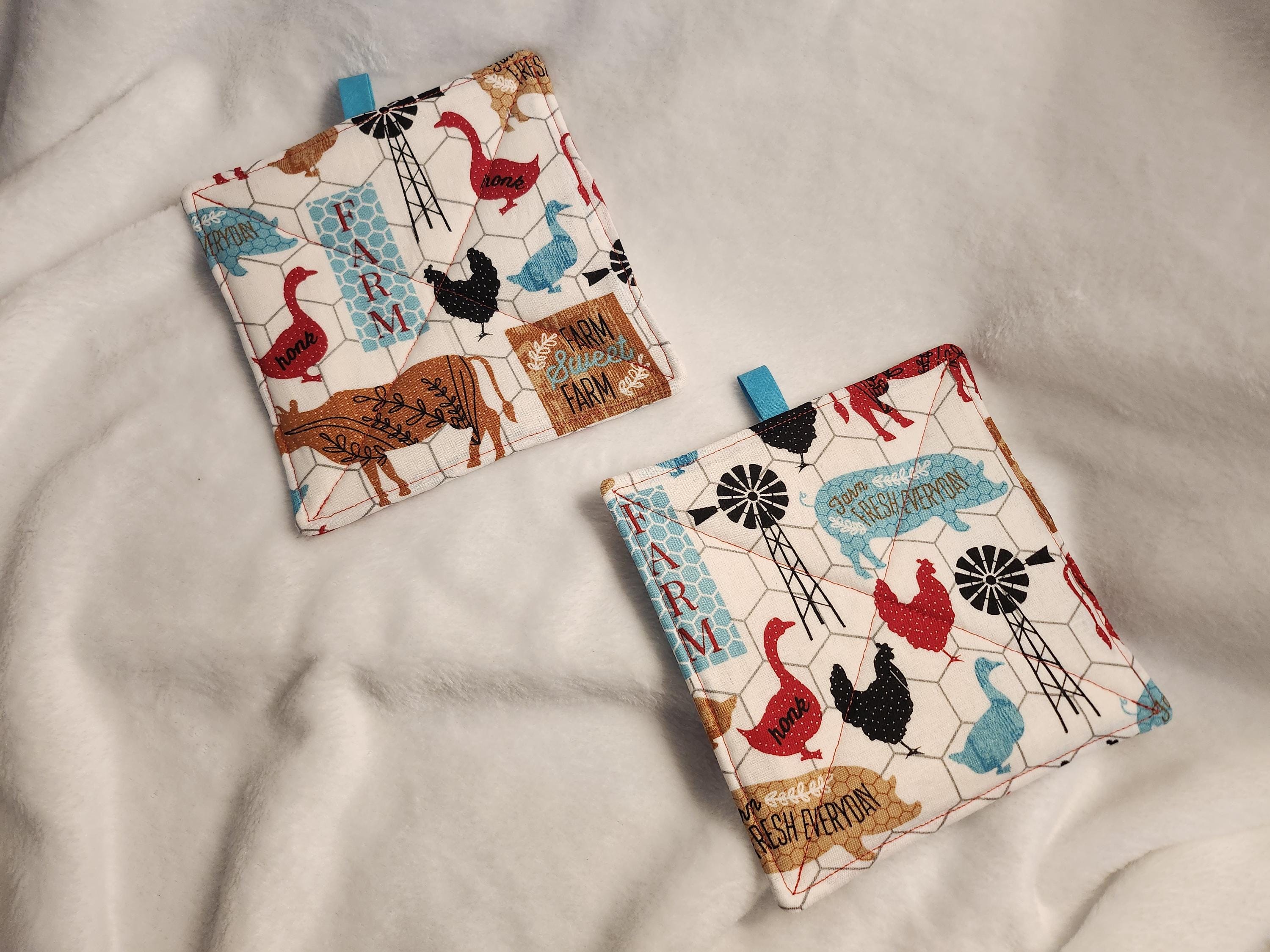 Rustic Farmhouse Potholders and Jar Opener Set Handmade Kitchen Must Haves