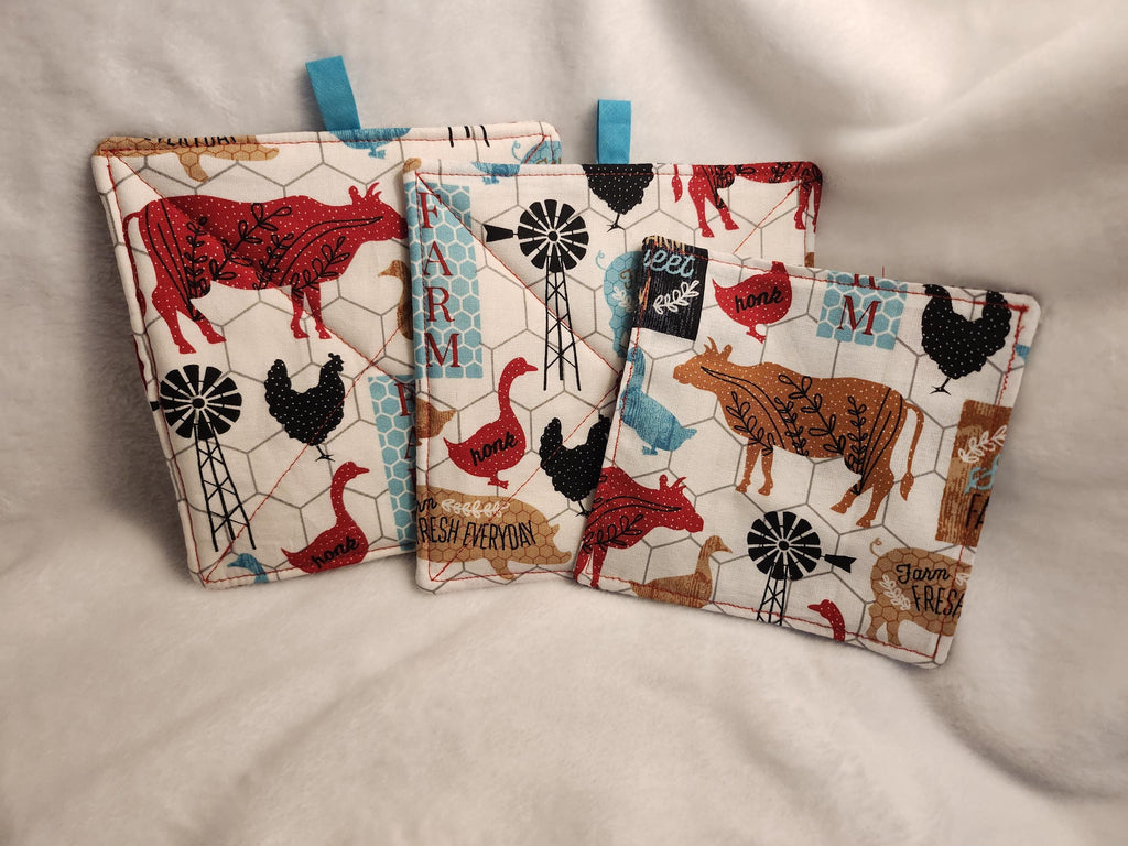 Rustic Farmhouse Potholders and Jar Opener Set Handmade Kitchen Must Haves