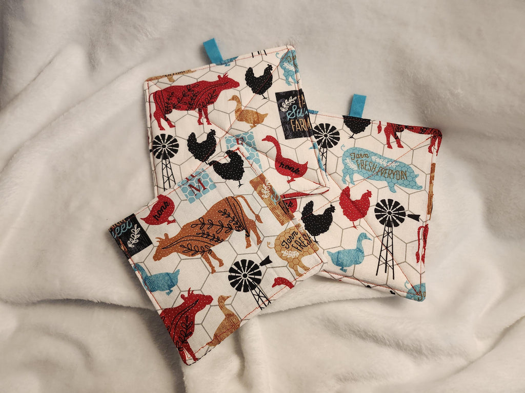 Rustic Farmhouse Potholders and Jar Opener Set Handmade Kitchen Must Haves