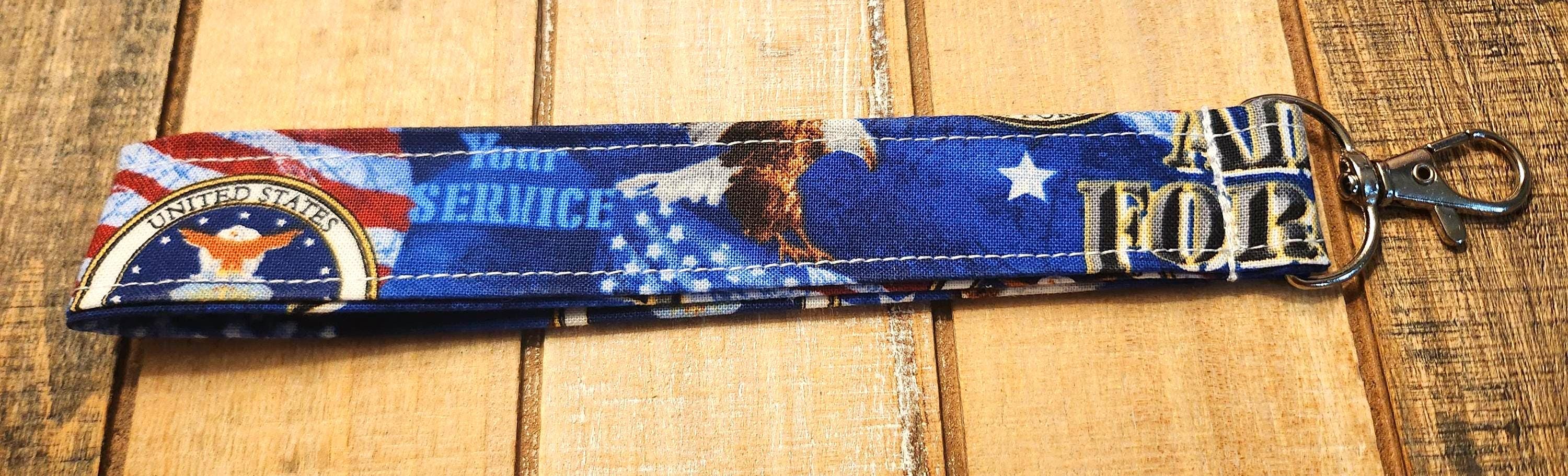 Handmade Military Branch Keychain – Patriotic Fabric Wristlet