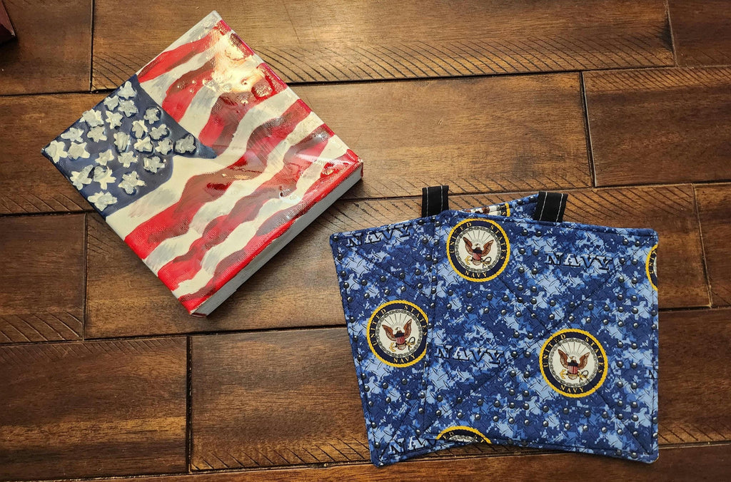 Military Branch Potholders, Patriotic Kitchen Decor, Veteran Gift (Set of 2)